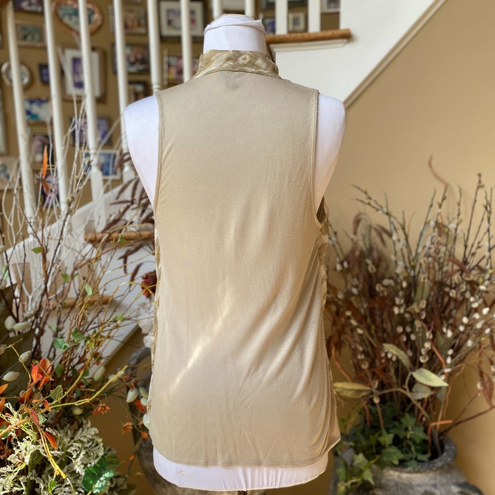 Ann Taylor Medium Modal Drape Neck Beige Brown Tank Shell Metallic Accent - Picture 3 of 5